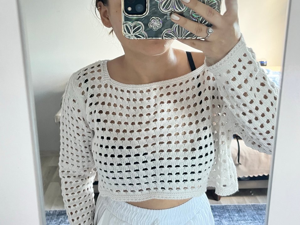 Beyaz Transparan Örgü Bohem Kazak - Görsel 2
