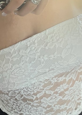 Beyaz Transparan Straplez Midi Büstiyer - Görsel 3