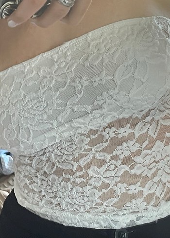 Beyaz Transparan Straplez Midi Büstiyer - Görsel 4