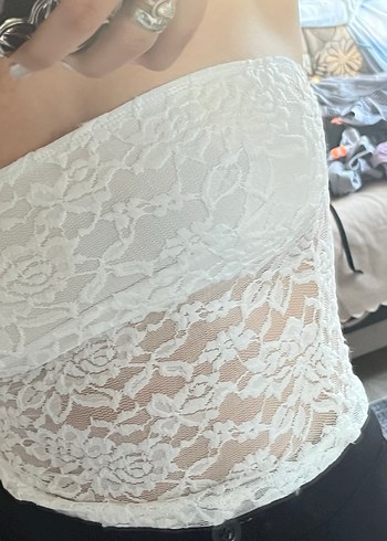 Beyaz Transparan Straplez Midi Büstiyer - Görsel 6