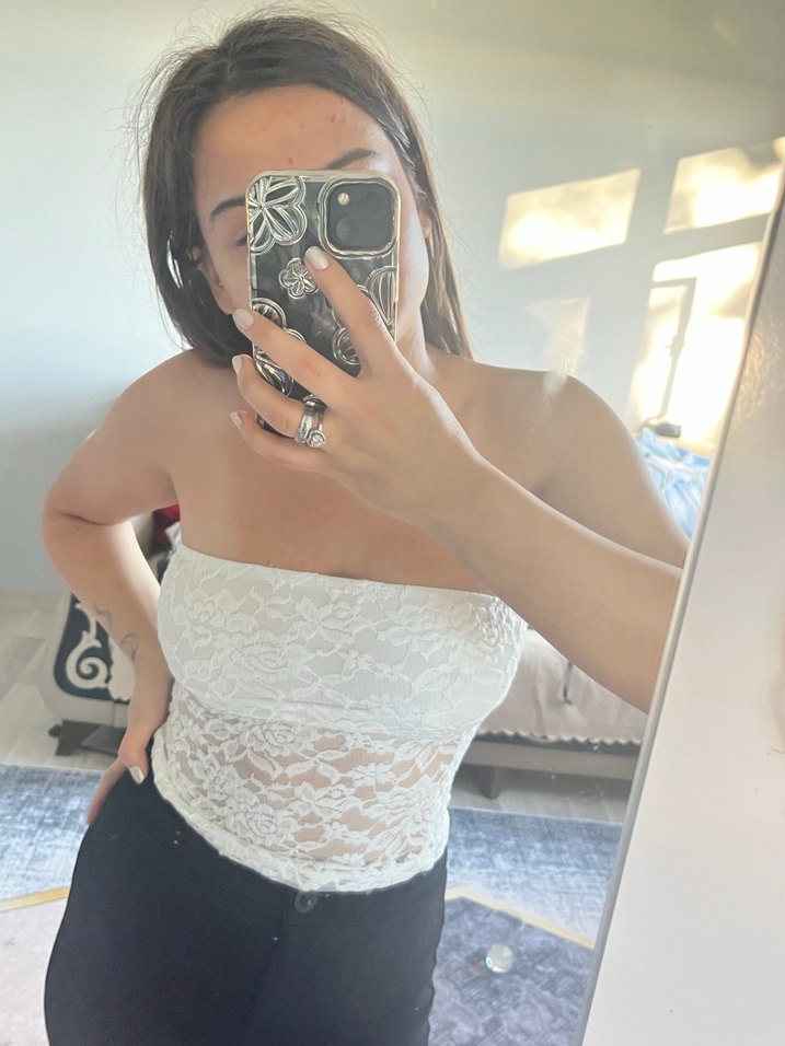 Beyaz Transparan Straplez Midi Büstiyer - Görsel 5