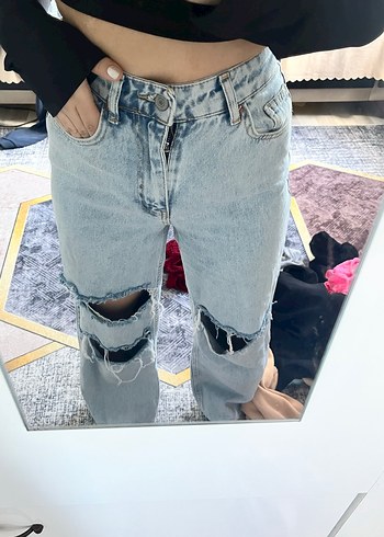 Kadın Mavi Yırtık Midi Kot Pantolon - Görsel 3