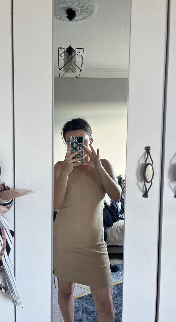 Bej  Midi Kalem Elbise - Görsel 4