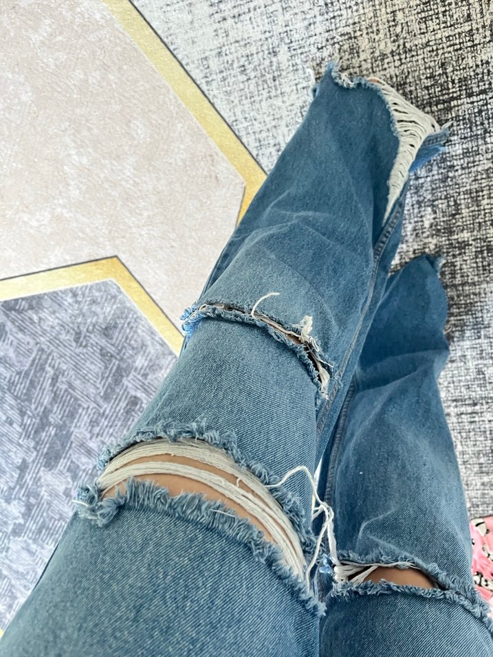 Kadın Mavi Cepkenli Salaş Midi Kot Pantolon - Görsel 3