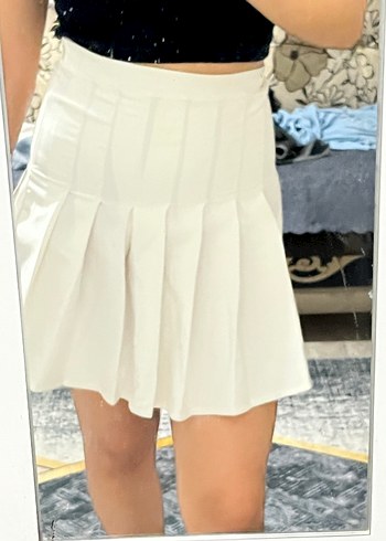 Beyaz Pilili Midi Mini Etek - Görsel 5