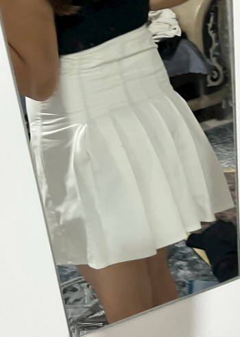 Beyaz Pilili Midi Mini Etek - Görsel 3