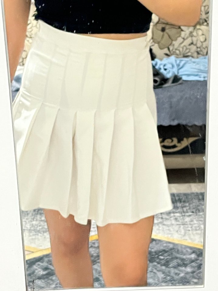 Beyaz Pilili Midi Mini Etek - Görsel 5