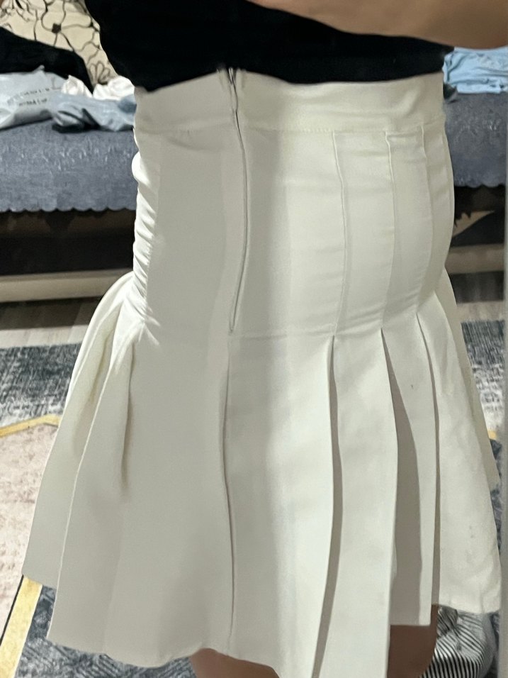 Beyaz Pilili Midi Mini Etek - Görsel 2