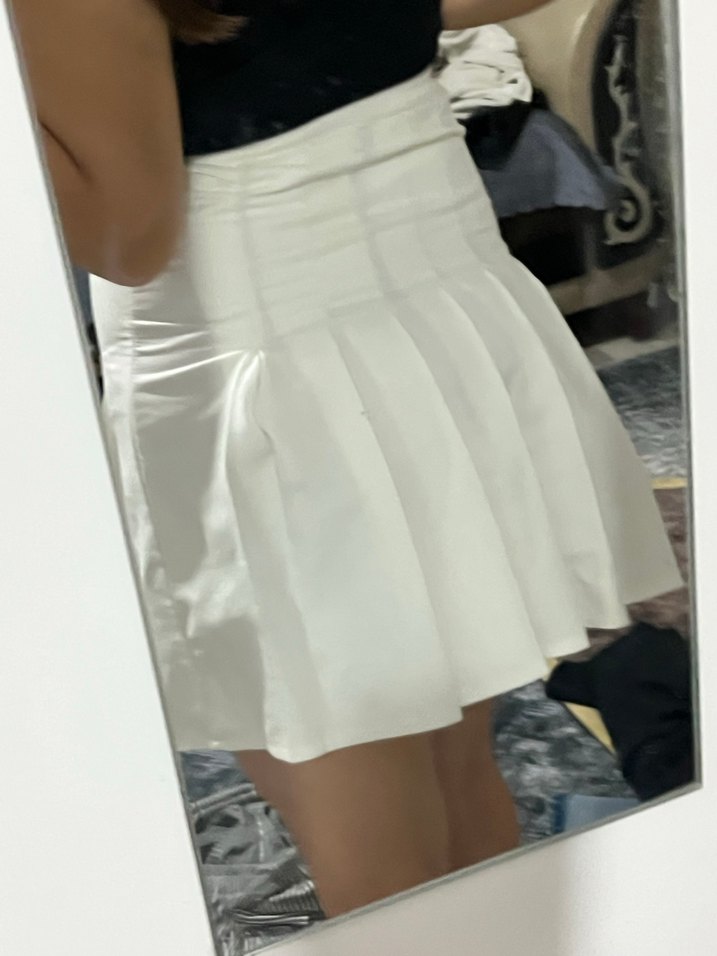 Beyaz Pilili Midi Mini Etek - Görsel 3