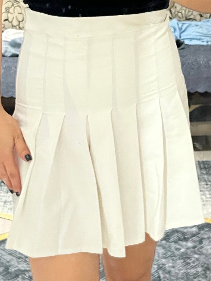 Beyaz Pilili Midi Mini Etek - Görsel 4