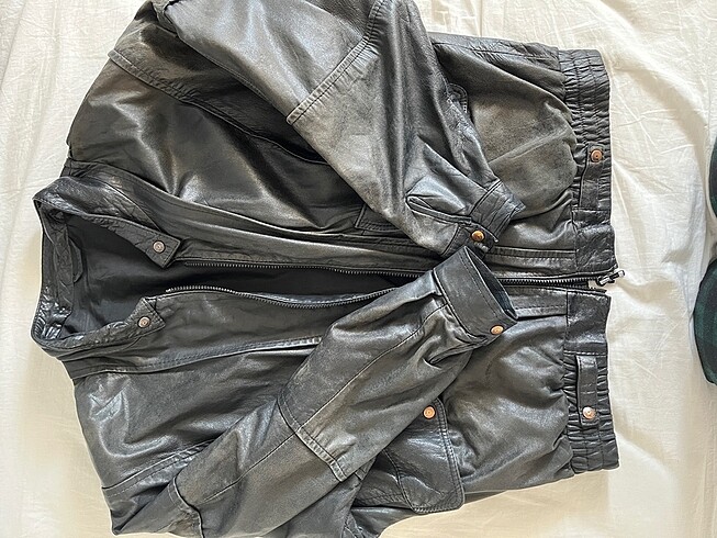 l Beden siyah Renk Siyah vintage oversize deri ceket gerçek deri