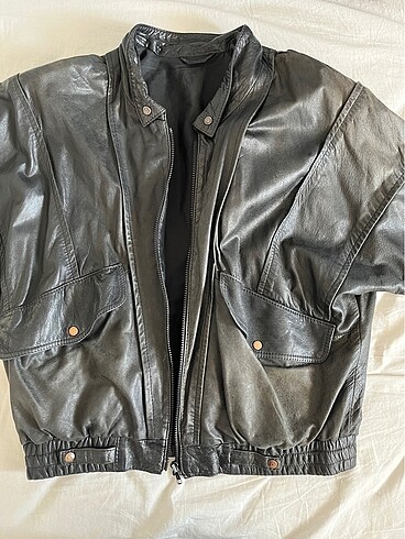 American Vintage Siyah vintage oversize deri ceket gerçek deri