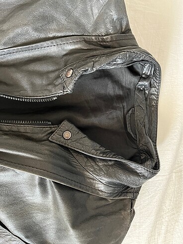 l Beden Siyah vintage oversize deri ceket gerçek deri