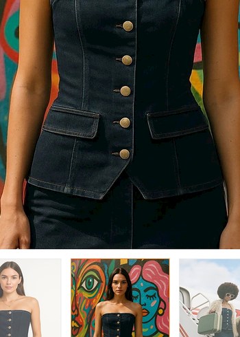 Denim Kadın straplez üst ispanyol paça pantolon takım - Görsel 2