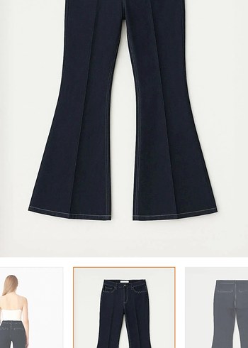 Denim Kadın straplez üst ispanyol paça pantolon takım - Görsel 5