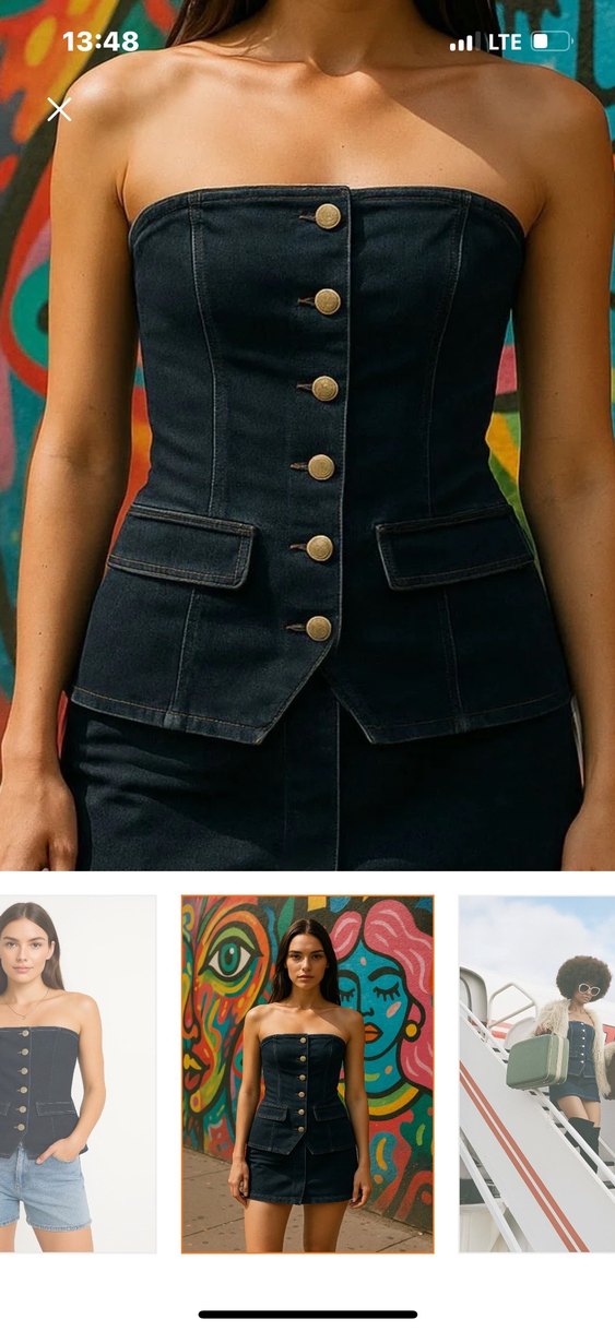 Denim Kadın straplez üst ispanyol paça pantolon takım - Görsel 2