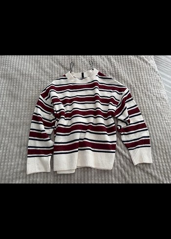 m Beden bordo Renk H&M Bordo Gri Çizgili Örgü Kadın triko Kazak