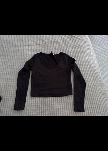 Siyah Uzun Kollu Crop Top