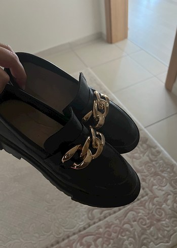 37 Beden Zincir Detaylı loafer Deri Platform Topuklu Kadın Ayakkabı