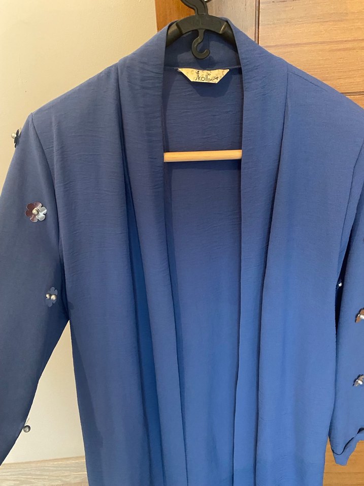 Uzun Mavi Kadın hırka - Görsel 3