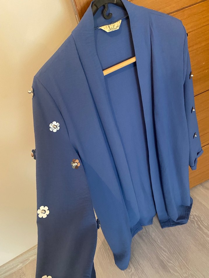 Uzun Mavi Kadın hırka - Görsel 2