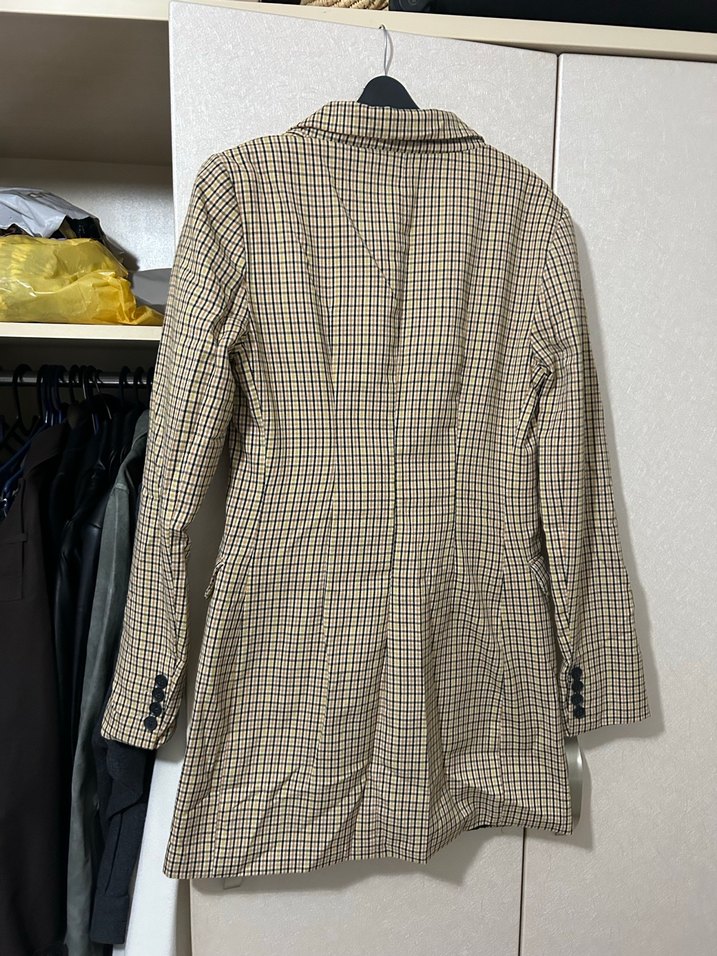 Bershka Kahverengi Ekose Düğmeli Kadın Blazer Ceket Elbise - Görsel 2