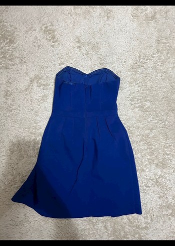 Straplez Mavi Midi Elbise - Görsel 3