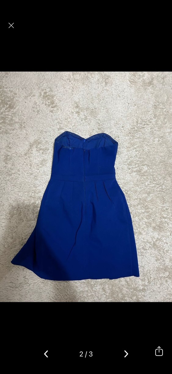 Straplez Mavi Midi Elbise - Görsel 2