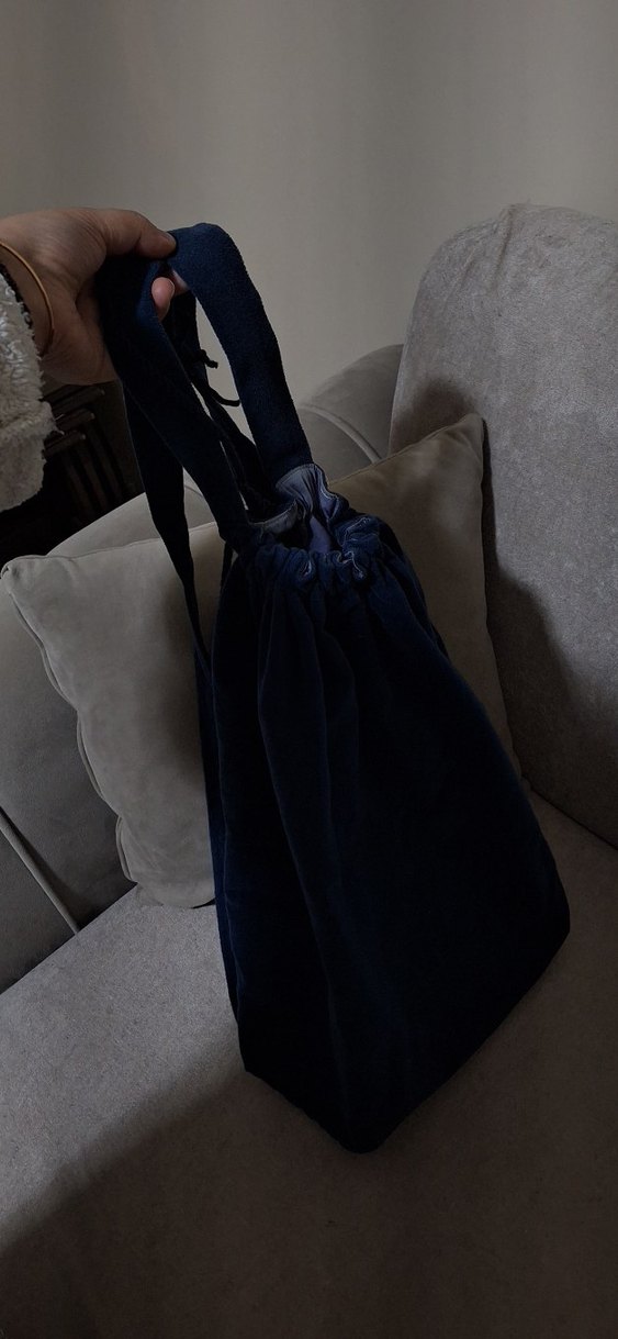 Lacivert kadife sırt çantası - Görsel 2