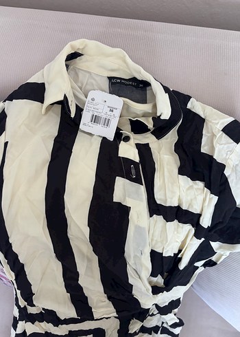 Uzun Zebra Desenli Drapeli Kadın Elbise - Görsel 3