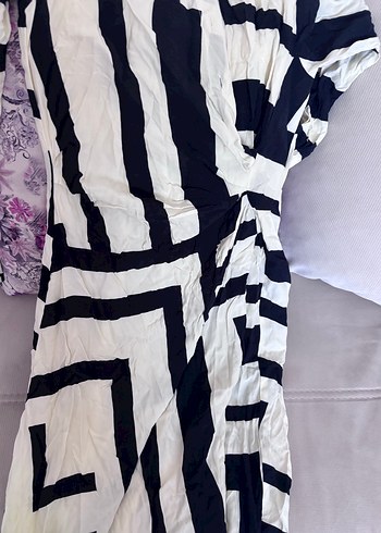 Uzun Zebra Desenli Drapeli Kadın Elbise - Görsel 5