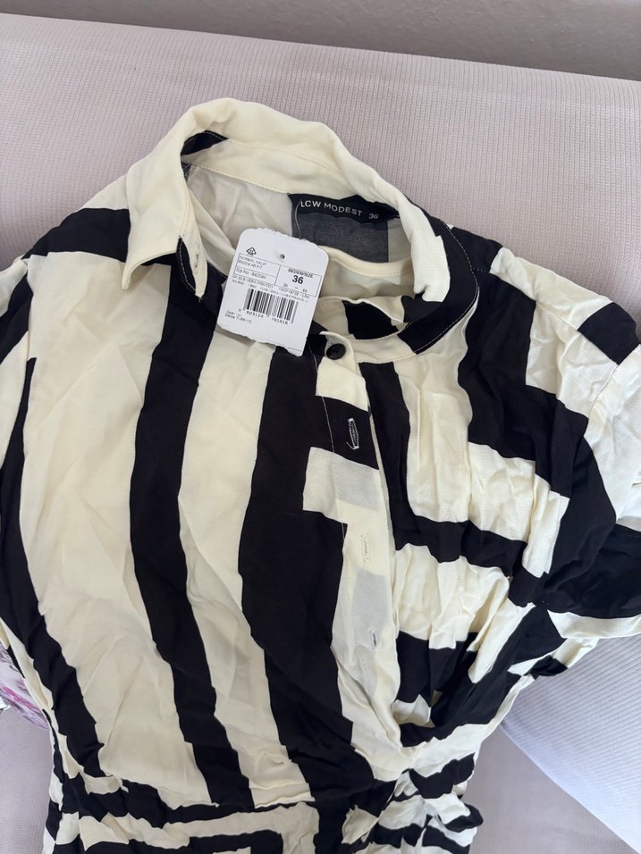 Uzun Zebra Desenli Drapeli Kadın Elbise - Görsel 3