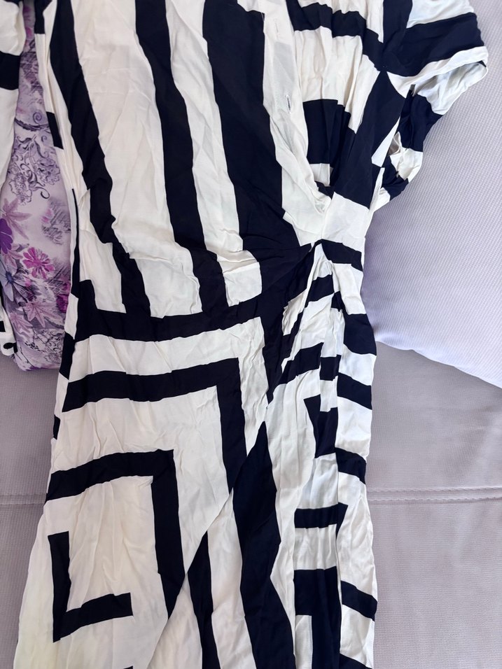 Uzun Zebra Desenli Drapeli Kadın Elbise - Görsel 5