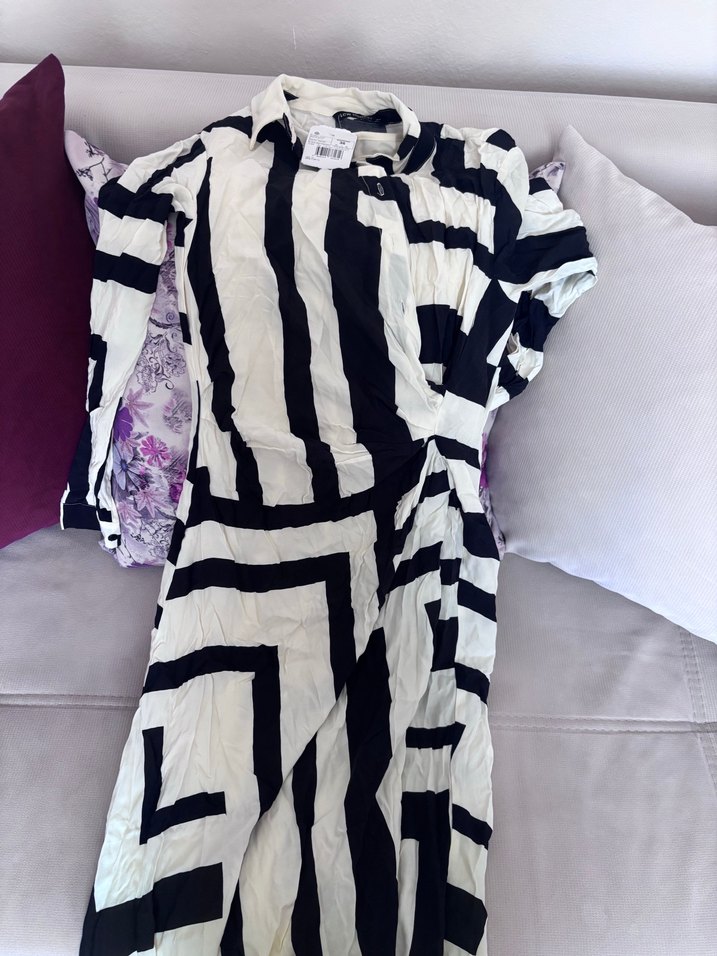 Uzun Zebra Desenli Drapeli Kadın Elbise - Görsel 4