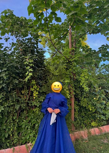 Uzun Kollu Yüksek Yakalı Lacivert Elbise - Görsel 2