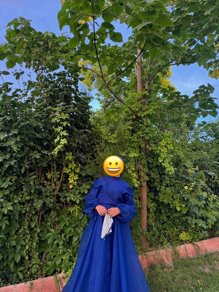 Uzun Kollu Yüksek Yakalı Lacivert Elbise - Görsel 2