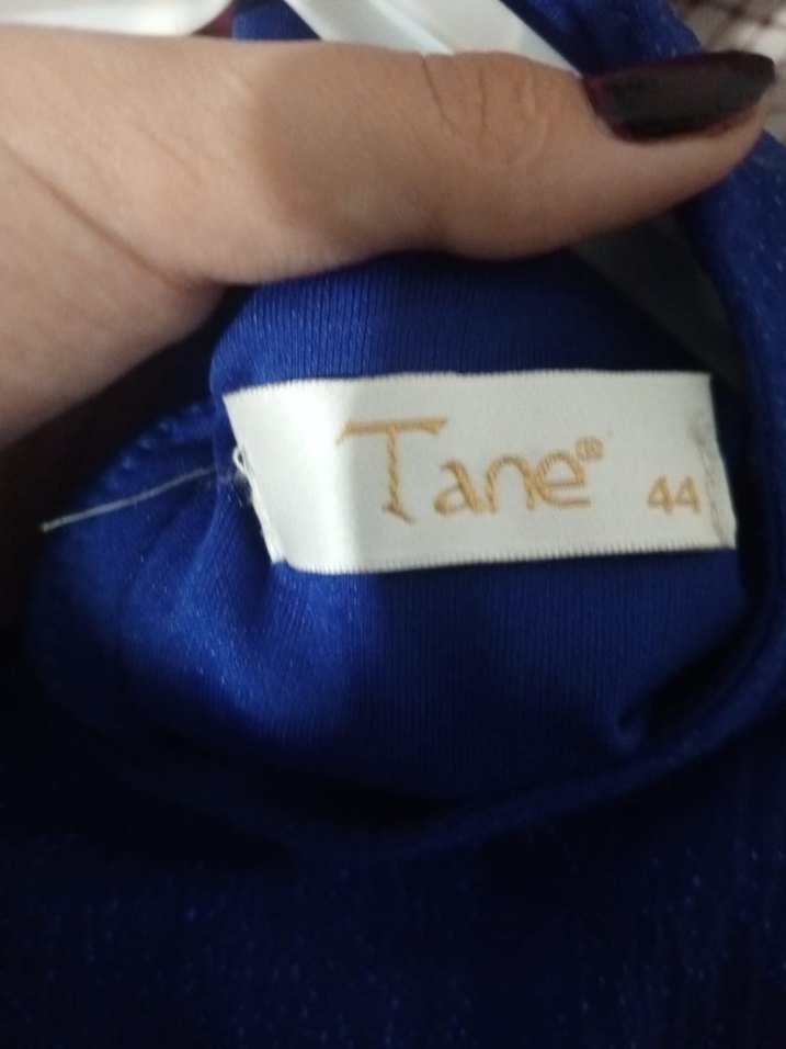 Uzun Kollu Yüksek Yakalı Lacivert Elbise - Görsel 3