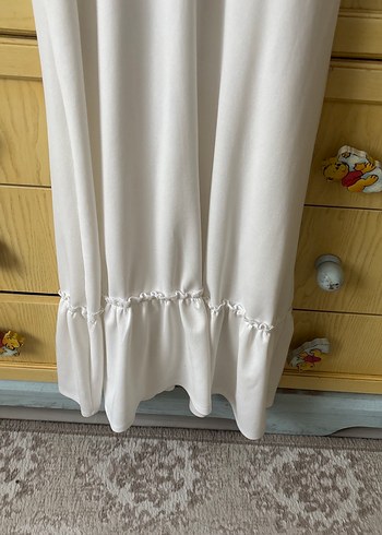 Beyaz Keten Hamile Midi elbise - Görsel 3