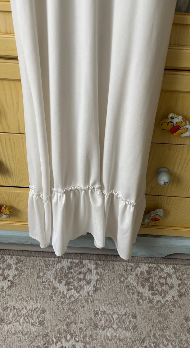 Beyaz Keten Hamile Midi elbise - Görsel 3