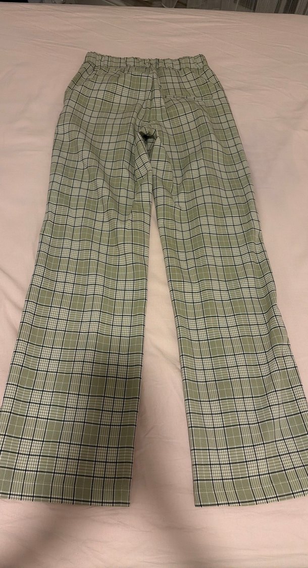 Yeşil Ekose Kadın Kumaş Pantolon - Görsel 4