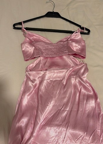 pembe saten princess core elbise - Görsel 3