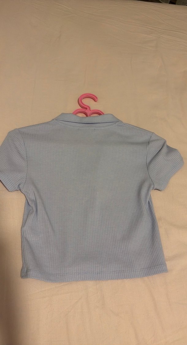 polo yaka mavi crop top - Görsel 3