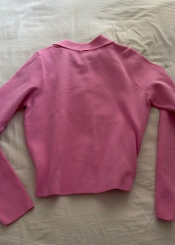 Düğmeli Pembe Kadın Hırka - Görsel 3