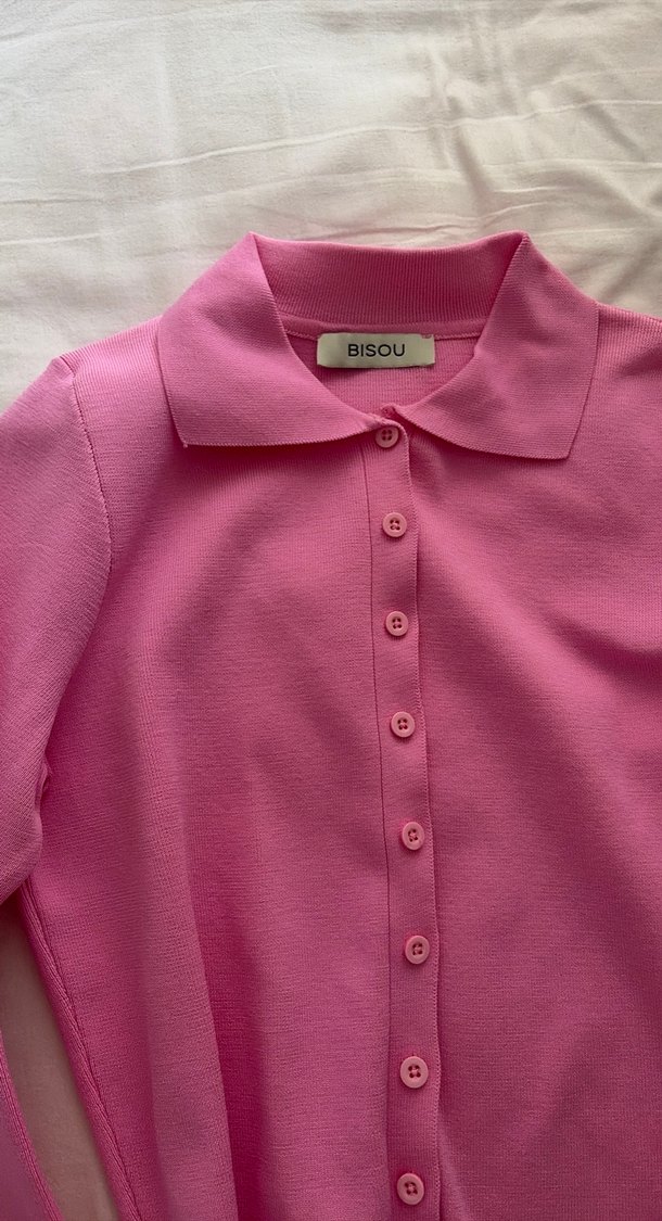 Düğmeli Pembe Kadın Hırka - Görsel 2