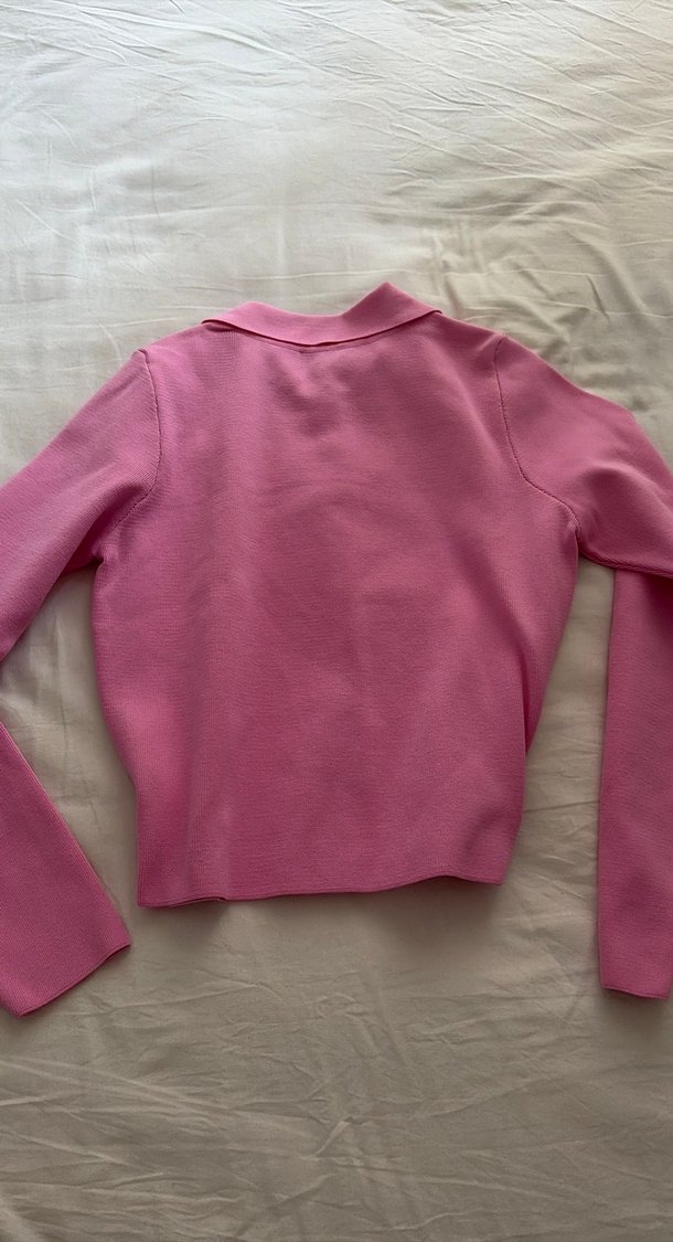 Düğmeli Pembe Kadın Hırka - Görsel 3