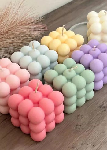 Pastel Renklerde Küp Şeklinde Mum Seti