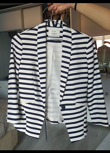 Bershka siyah beyaz çizgili blazer ceket vintage