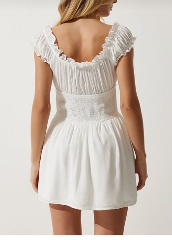 Beyaz Fırfırlı Straplez Keten Bohem Elbise - Görsel 3