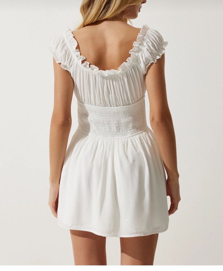 Beyaz Fırfırlı Straplez Keten Bohem Elbise - Görsel 3