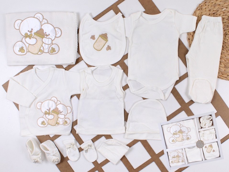 Nakışlı Beyaz Gri Bebek Uyku Seti - Görsel 2